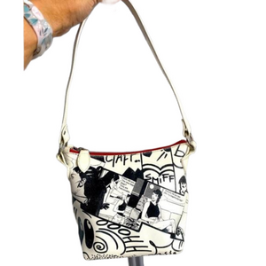 Rare Y2K BaGamunda small shoulder comics newspaper bag Italian 100% leather